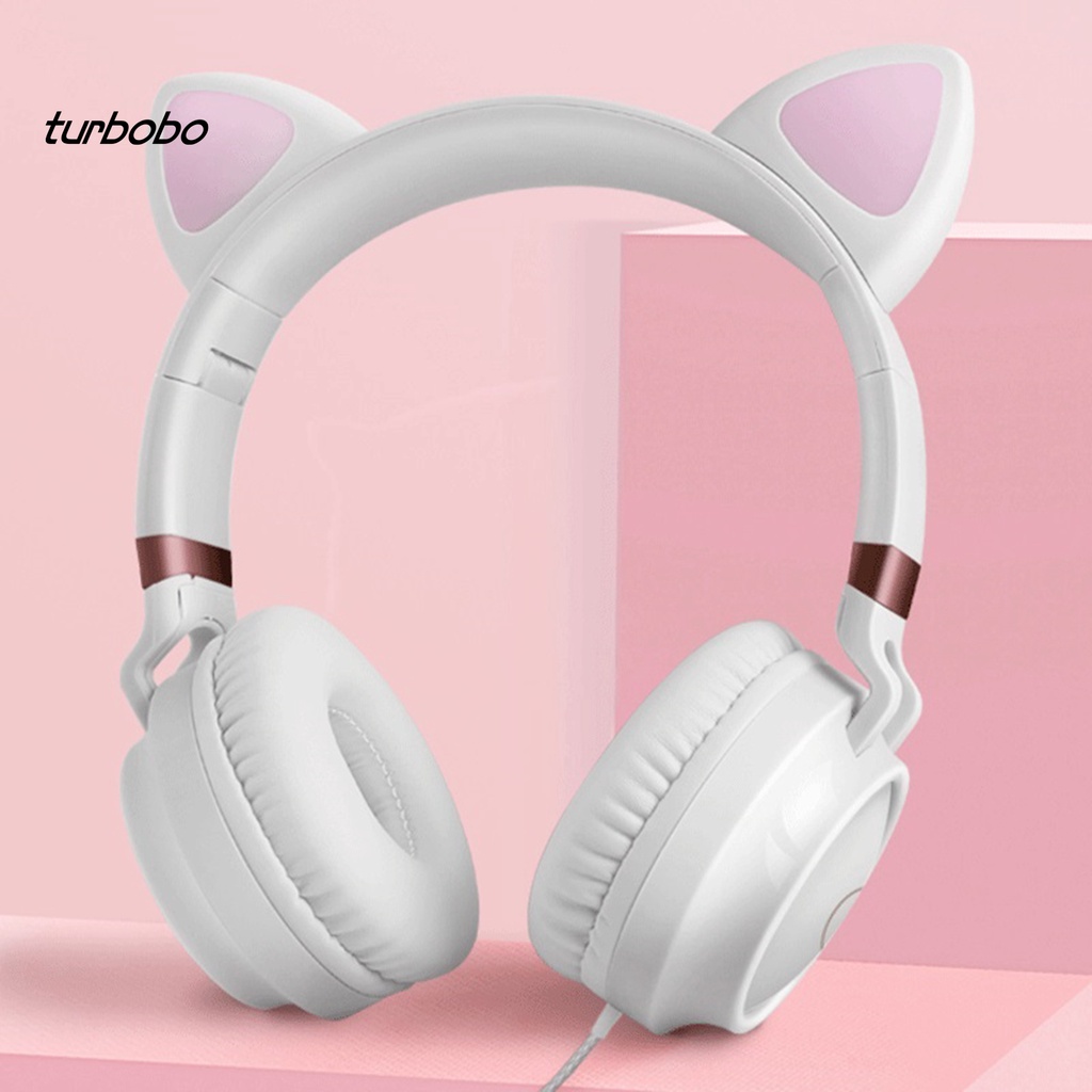 Tai Nghe Chụp Tai Có Dây Hình Tai Mèo Mega Bass Gấp Gọn Giắc Cắm 3.5mm Dùng Để Chơi Game / Dạy Học Trực Tuyến Ep28