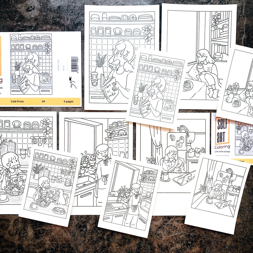 Line Art - Tranh Tô Màu Vẽ Sẵn Self Art - Tổng Hợp Của nhiều Họa Sĩ Việt Nam - Postcard Tô Màu A6/A5
