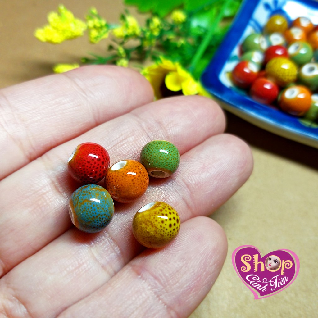 Gói 20 hạt Gốm tròn 6-8mm nhiều màu bóng đẹp - Hạt làm Vòng Tay, Vòng Cổ Handmade
