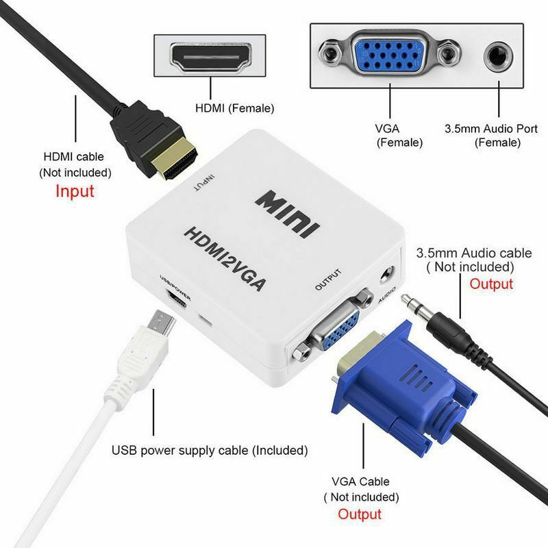 Hộp chuyển đổi VGA HDMI hỗ trợ video Full HD 1080P dành cho máy tính bàn/máy tính xách tay/DVD/HDTV