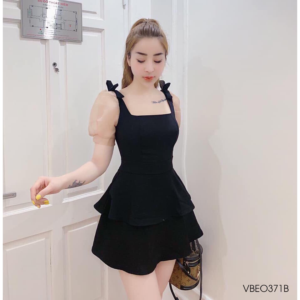 Đầm cổ vuông 2 tầng phối tay voan bồng - VBEO371b