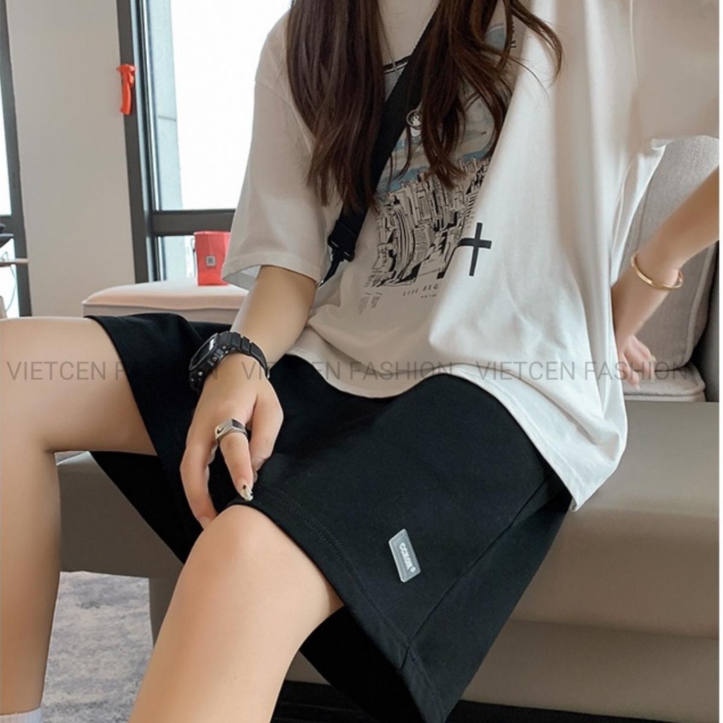 Quần đùi unisex LOGO short bazic cạp chun freesize 2 màu Đen Xám mềm mát thể thao ulzzang CUTEZOO