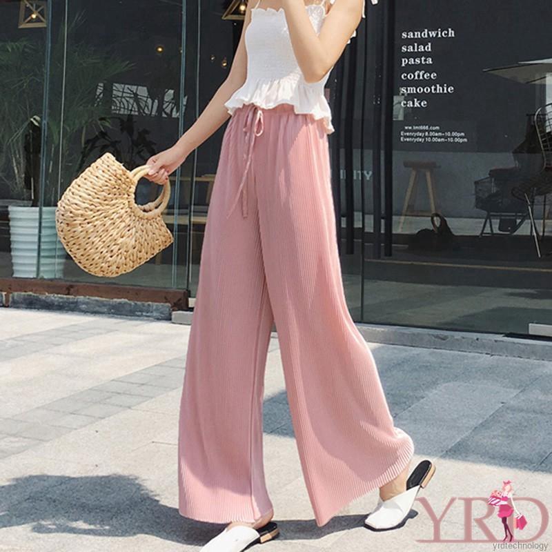 Quần ống rộng màu trơn bằng lụa thời trang | BigBuy360 - bigbuy360.vn