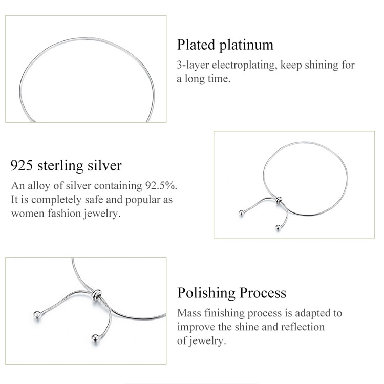 Lắc chân Bamoer SCT016 làm bằng bạc 925 mạ Platinum có thể điều chỉnh kích cỡ