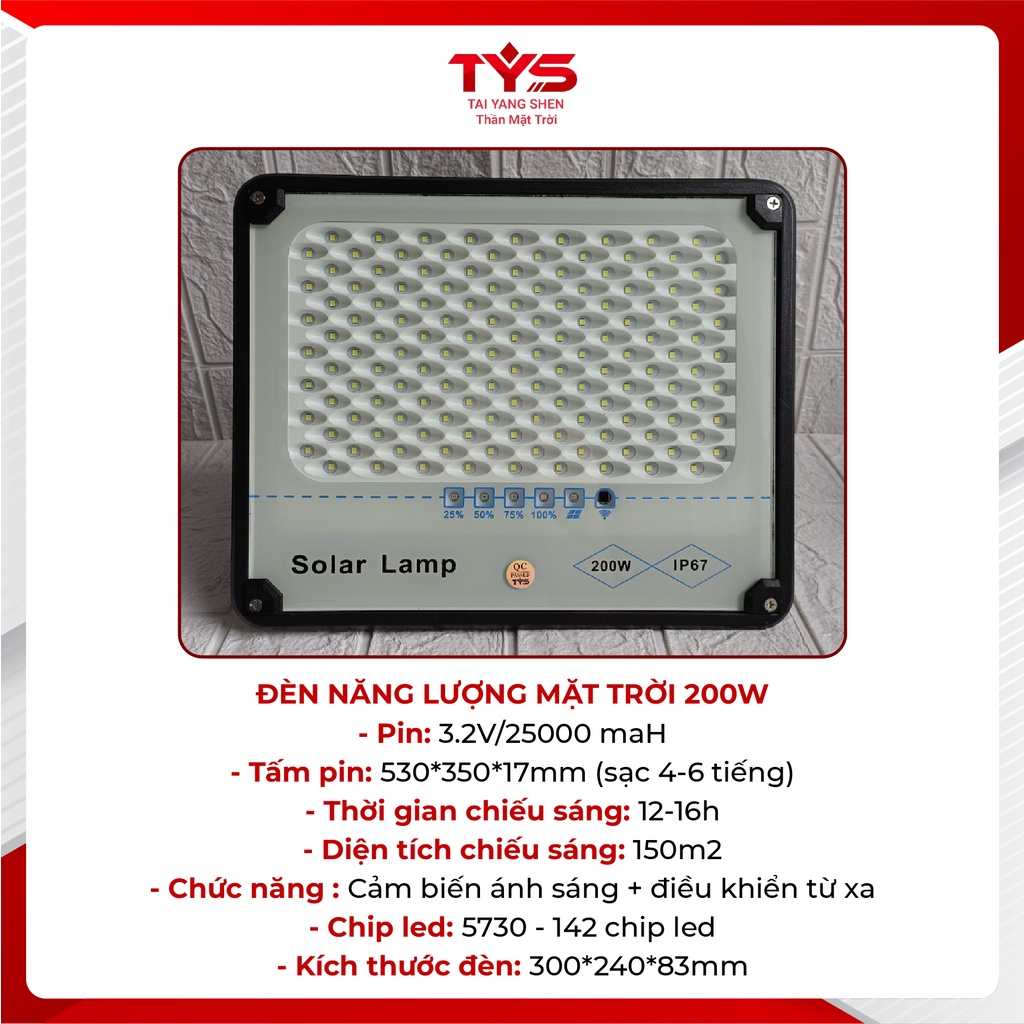 Đèn Năng Lượng Mặt Trời  Chiếu Sáng Sân Vườn Pha Nhôm Chống Lóa 300W 200W 100W Chính Hãng TYS, - Đèn Năng Lượng TYS