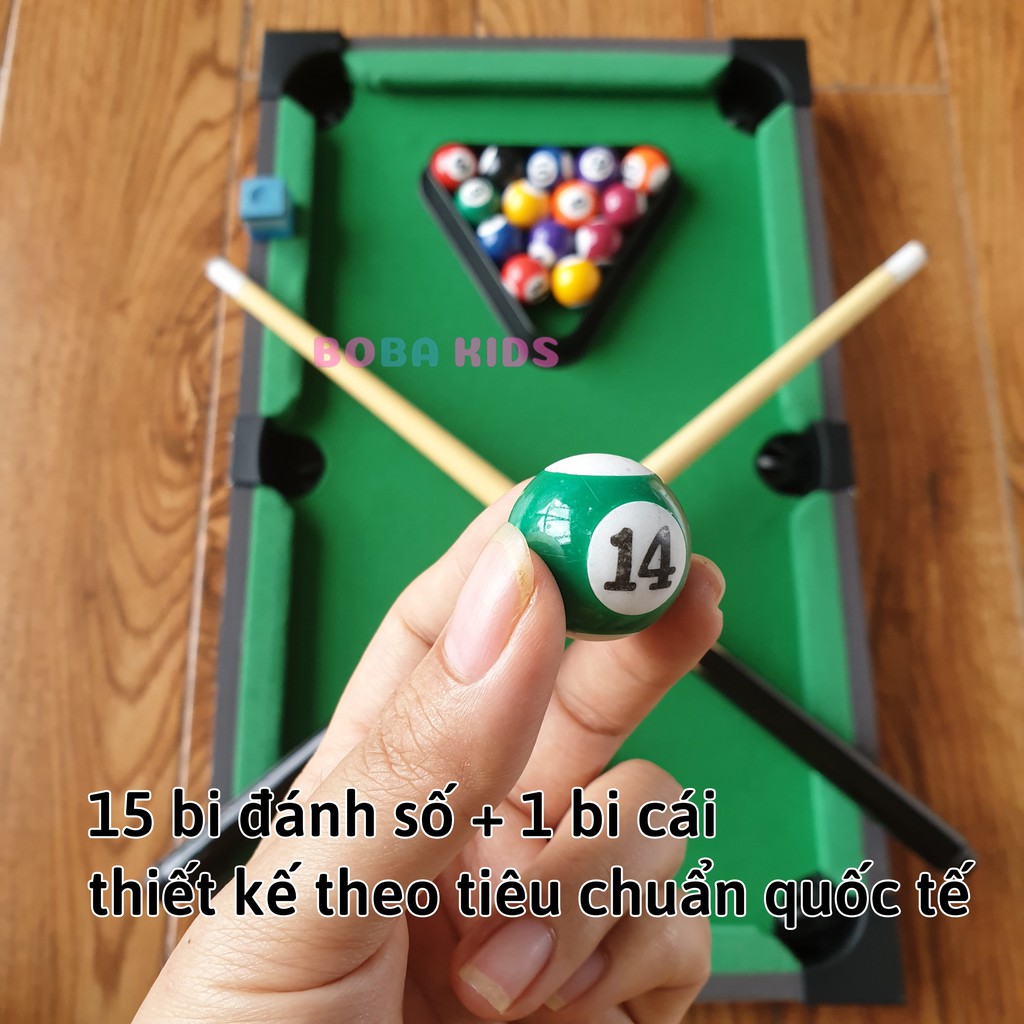 [Mã LIFETOYS1 giảm 30K đơn 99K] Bida mini Gỗ - Thiết Kế Chuẩn Quốc Tế - Mặt bàn bằng vải Nỉ - 16 bi sứ đánh số