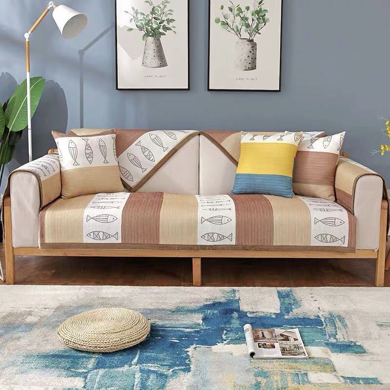Thảm trang trí sofa, thảm đa năng, 100% cotton, họa tiết cá tối giản [ORDER]