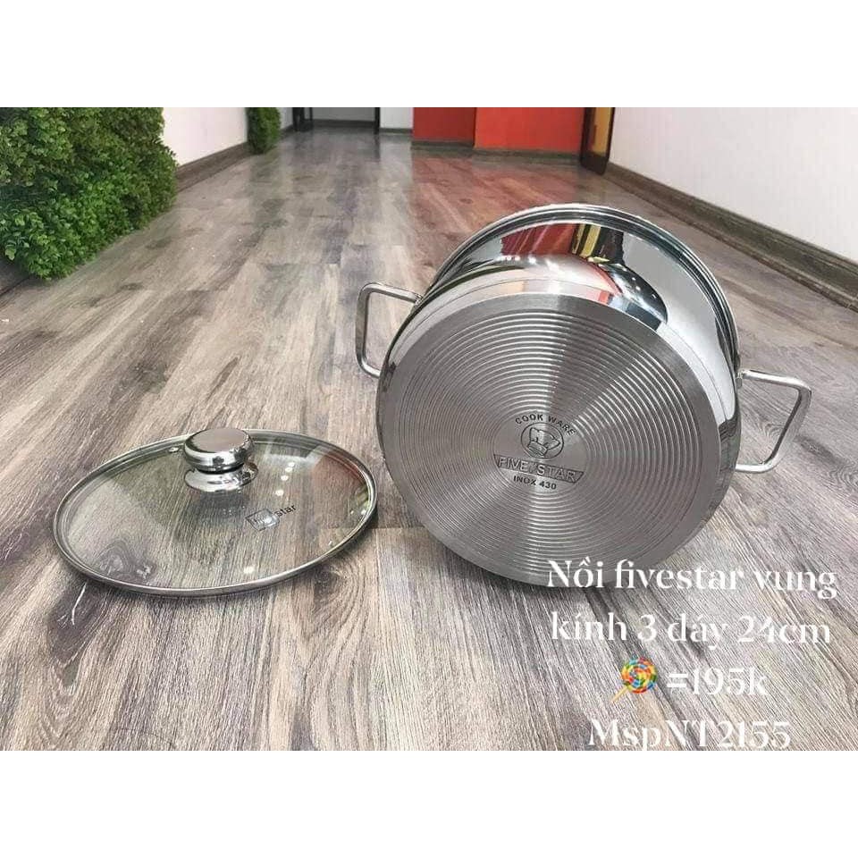 Nồi inox 3 đáy Fivestar đủ size, từ size 16, 18, 20, 24, 26, 28, 30, 32, 36 cm dùng được bếp từ