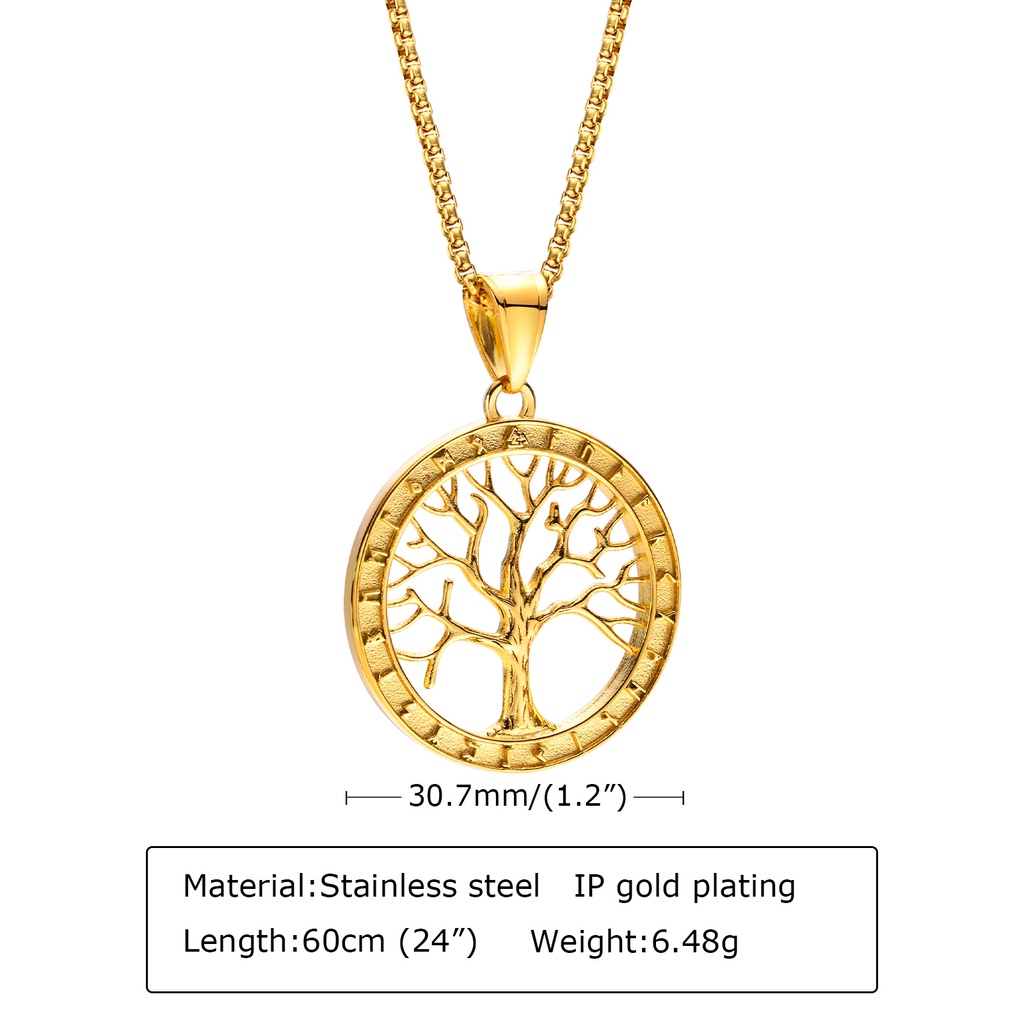 Vòng cổ Bằng Thép Không Gỉ Mặt Hình Cây Sự Sống Màu Đen Bạc Cá Tính Thời Trang Thường Ngày Cho Nam