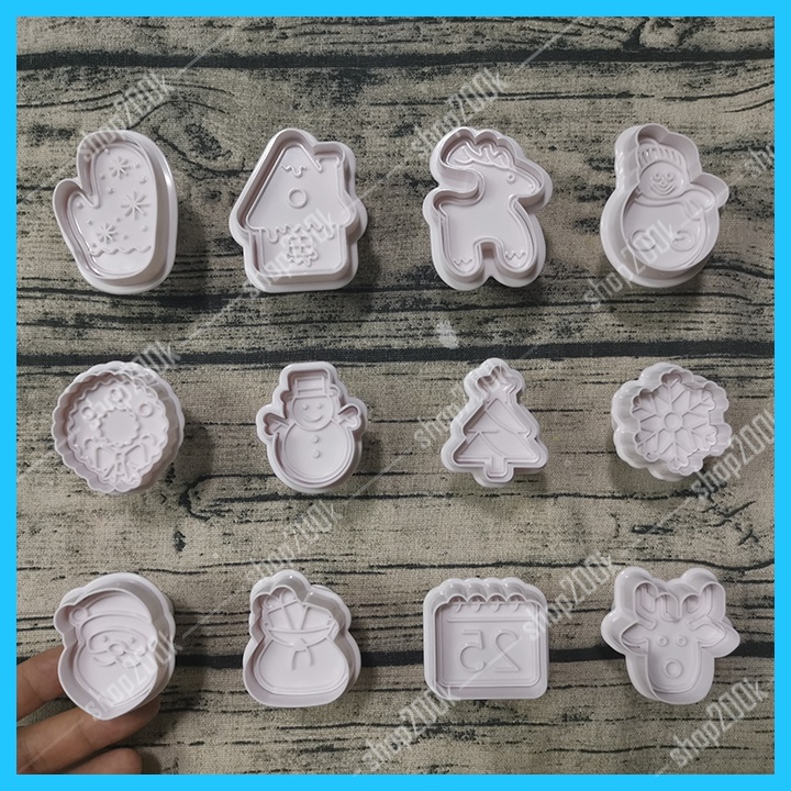 HCM - Bộ 4 khuôn cutter nhấn lò xo làm bánh quy ông già noel mừng giáng sinh christmas BCT