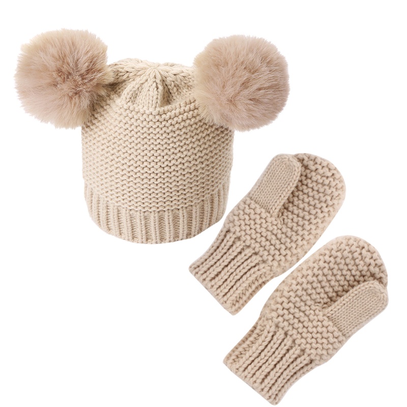 Mũ Beanie + Găng Tay Dệt Kim Thời Trang Mùa Đông Cho Bé Sơ Sinh 0-3 Tuổi