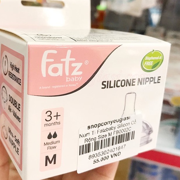 Núm ty cho bình sữa cổ siêu rộng Fatz Baby ( FatzBaby) chất liệu silicol siêu mềm đủ size S/M/L