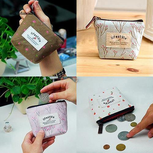 Ví nhỏ bằng vải bố có họa tiết hoa dễ thương cho nữ