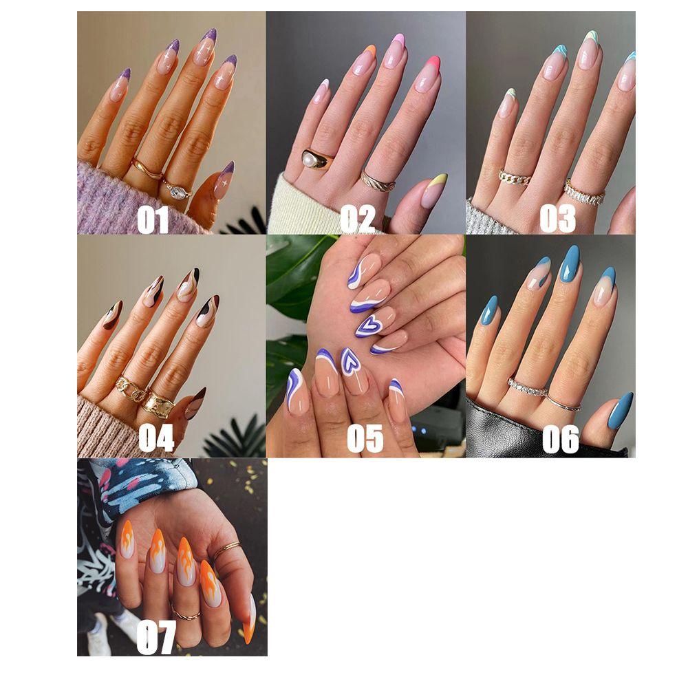 MAX=&gt; 24pcs/Box Women Fashion Almond False Nails Artificial Nail Tips Wearable Detachable Manicure Tool Press On Nails Full Cover Fake Nails