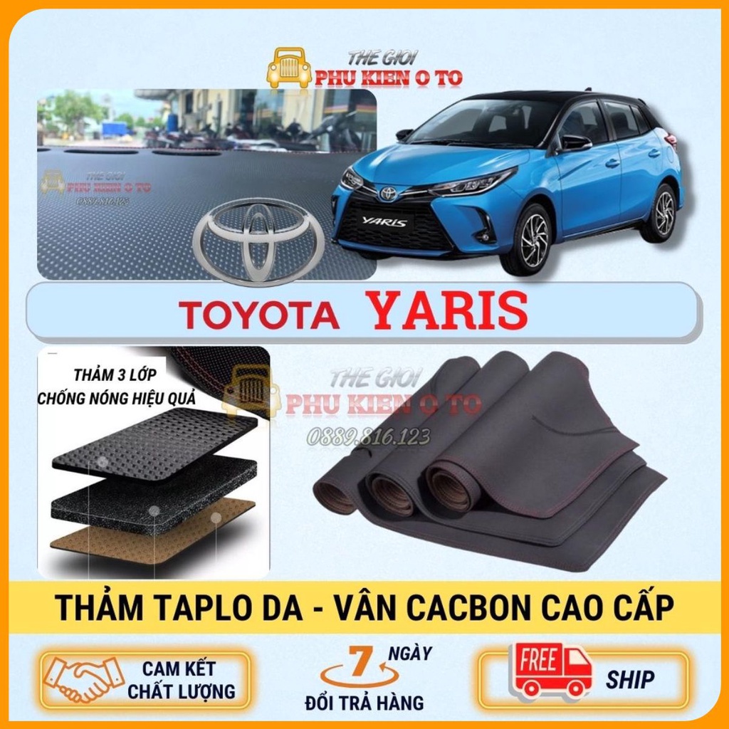 Thảm taplo Toyota Yaris 2019 - 2021 da Cacbon cao cấp, chống nóng ô tô hiệu quả