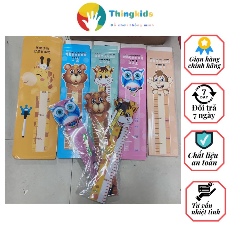 Decal Thước đo chiều cao, đo thị lực- Thước đo chiều cao cho bé, kèm dây, bút, thước đo - Thingkids