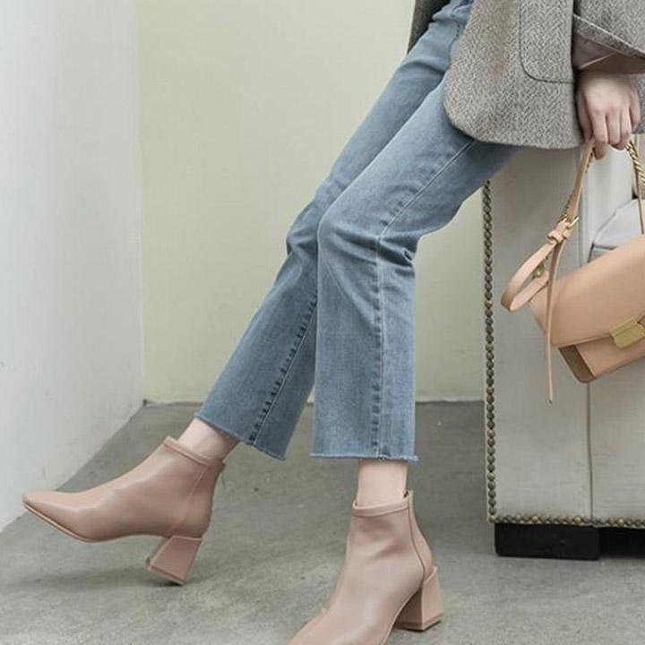 Giày boot nữ cổ ngắn mũi vuông gót tràn viền cao cấp - Giày boot cao gót 5cm - Linus LN229 | BigBuy360 - bigbuy360.vn