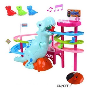 Bộ mô hình đường đua nhiều lớp thiên đường khủng long hoạt hình có ánh sáng và âm nhạc, đồ chơi đường đua khủng long leo cầu thang bằng điện, quà tặng đồ chơi giáo dục trẻ em