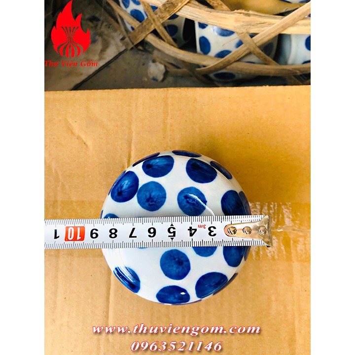 Hũ đựng ga vị, mỡ và mẻ bằng sứ  Bát Tràng  chấm bi xanh