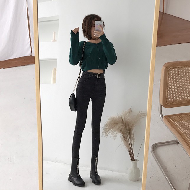 Quần jean nữ dáng ôm lưng cao trơn dài sang chảnh Emilyshop