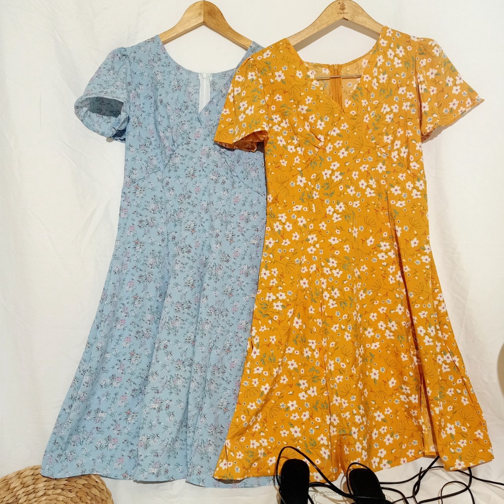 Váy hoa vintage xẻ tà dáng lửng free size dưới 55kg vừa kèm hình thật-TP duoi ca