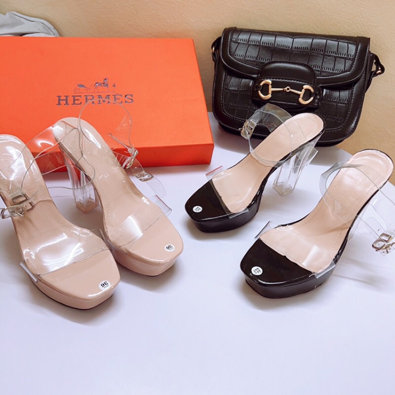 Bán sỉ Giày sandal cao gót đúp 12p quai trong gót vuông trong sang chân cực kì