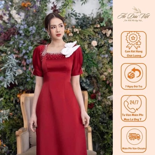 Áo Dài Cách Tân Nữ Thiết Kế Đắp Hoa Kết Hạt Cổ Chữ U Siêu Hot, Áo Dài Việt Chuẩn Phom Cam kết Chất Lượng