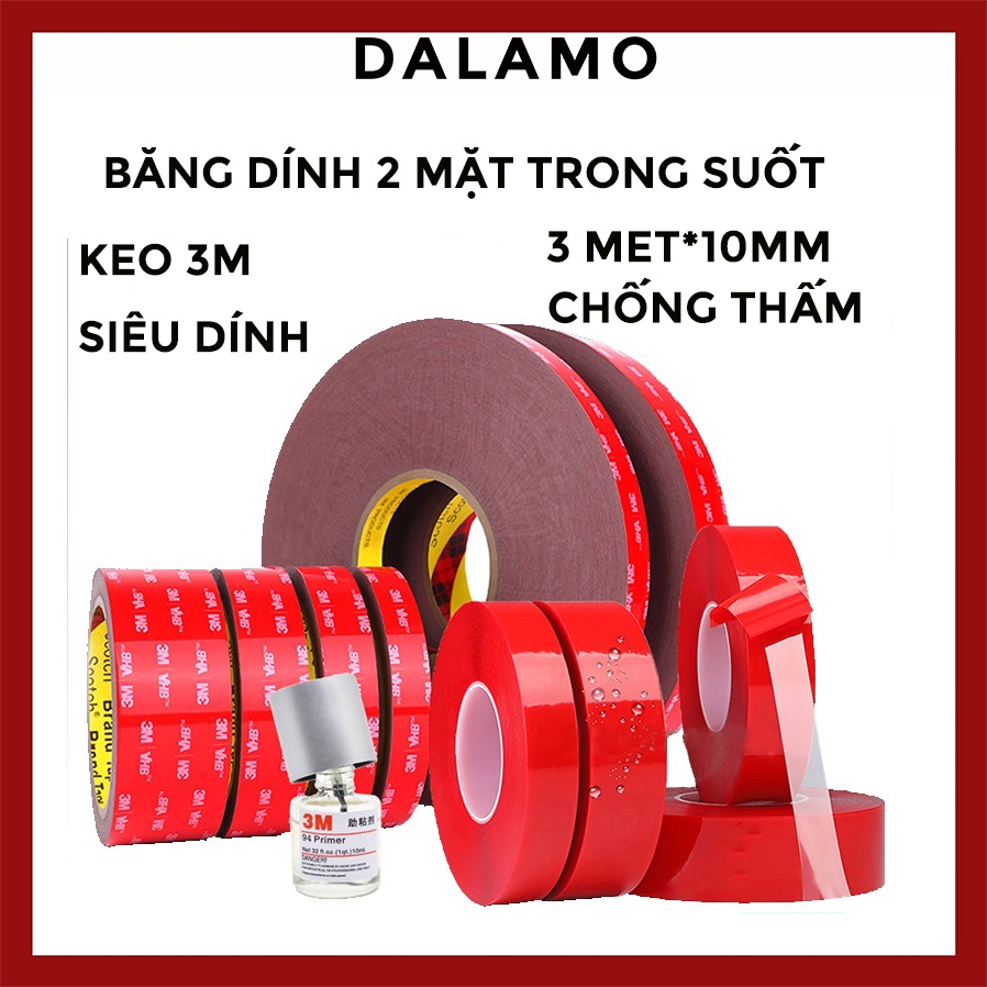 Băng dính trong suốt 2 mặt dài 3 MÉT băng keo 3M dán cường lực siêu gắn kết rộng 10mm siêu dính BD1 DALAMO