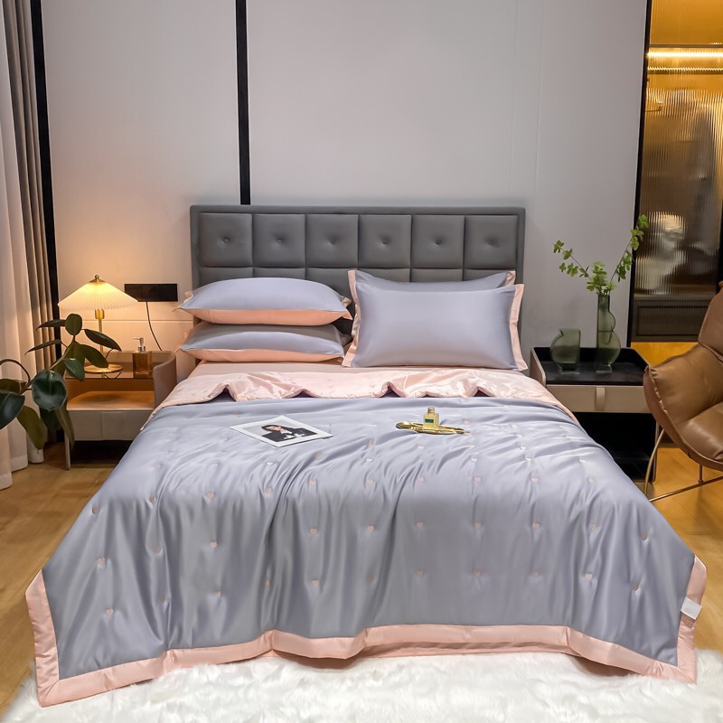 Trọn bộ chăn ga gối lụa tim chăn trần hè,chất liệu lụa mềm mịn thoáng mát chăn trần sẵn hàng đủ kích thước