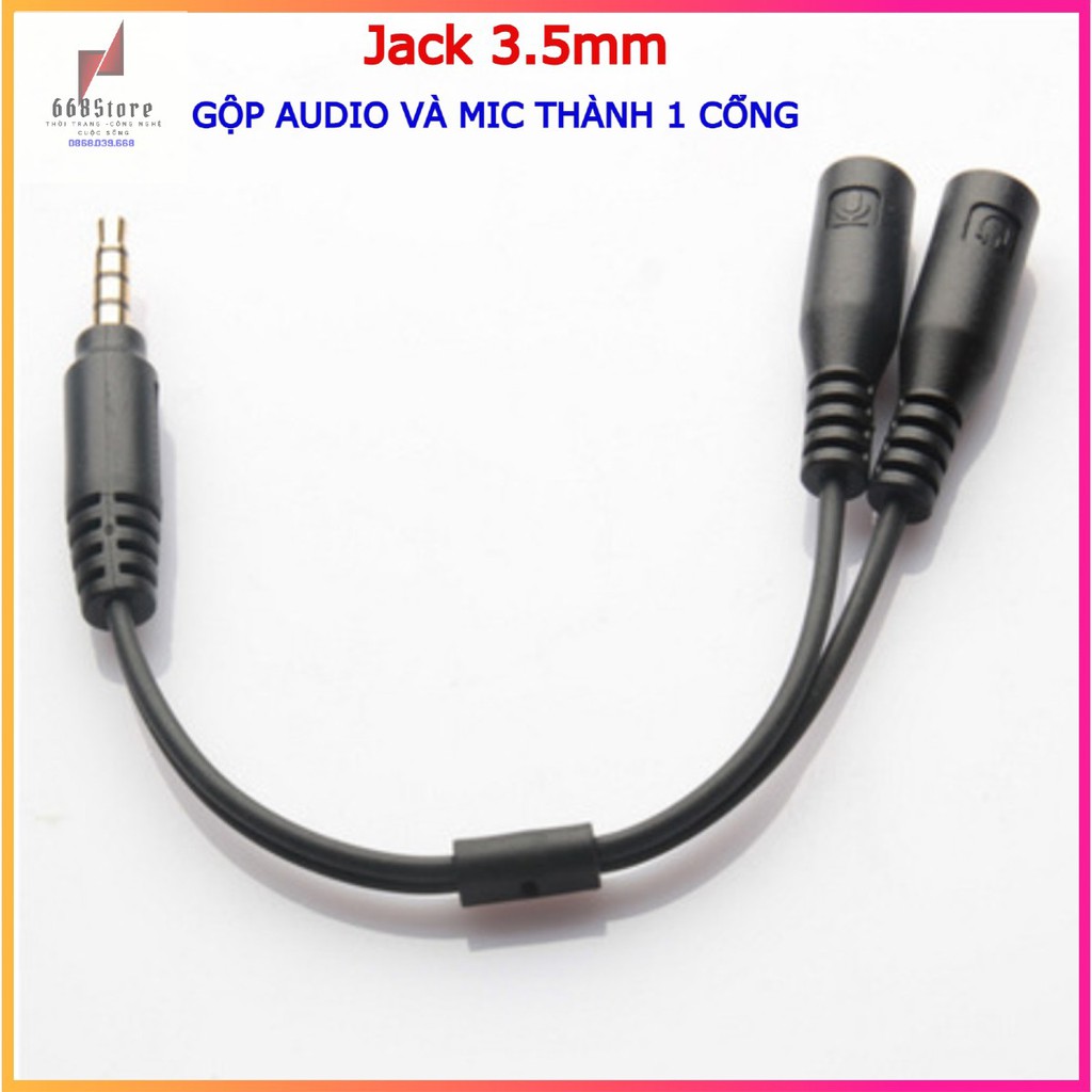 Jack gộp tai nghe audio và mic thành 1 cổng, dùng cho laptop và điện thoại có 1 cổng 3,5mm
