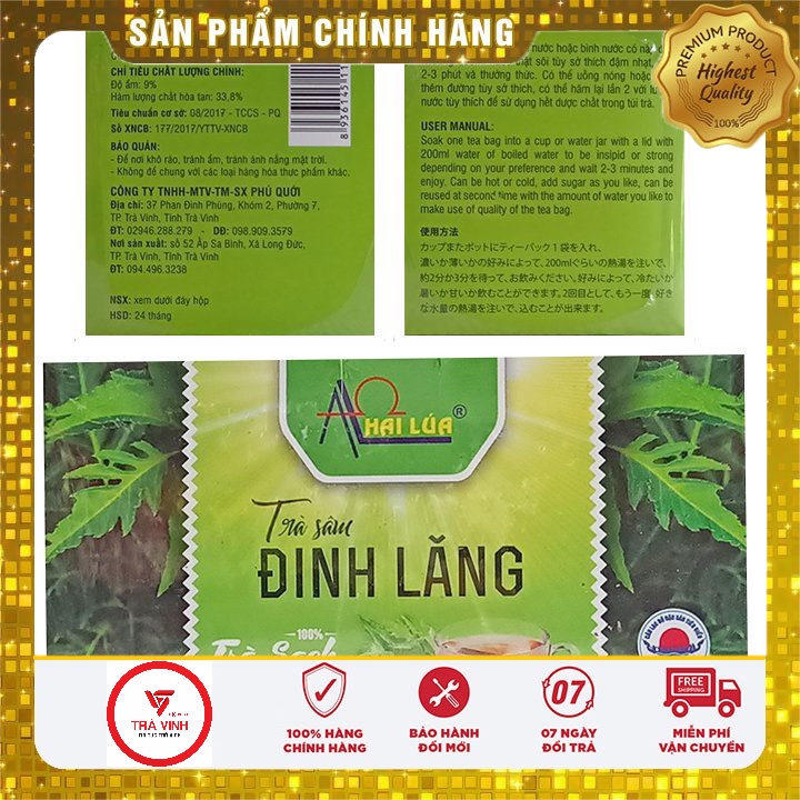 (FREESHIP) - Trà Sâm Đinh Lăng OCOP Hai Lúa Hộp 30g-75g, 12 - 30 gói - ĐẶC SẢN TRÀ VINH - OCOP