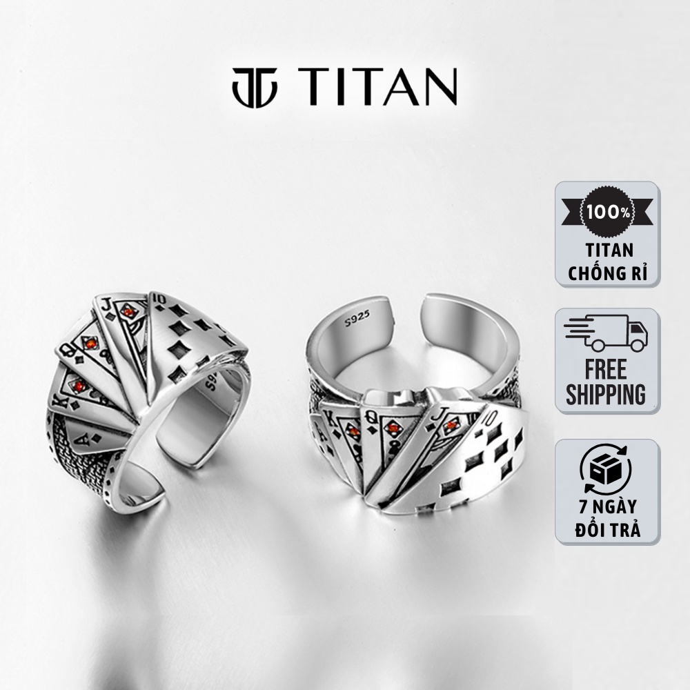 Nhẫn nam nữ Thần Bài, nhẫn họa tiết unisex freesize Titan Shop, ring bộ bài sảnh tiến JQKA màu bạc thời trang không gỉ