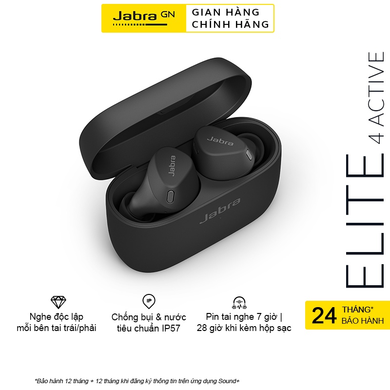 Tai Nghe True Wireless Jabra Elite 4 Active | Chống Ồn Chủ Động| IP57| Monomode | Hàng Chí