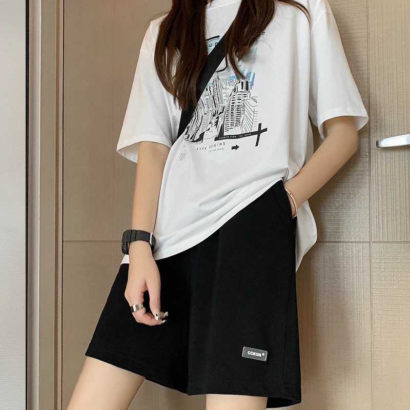 Quần đùi nữ trơn basic, quần short ống rộng hai màu đen xám chất liệu cao cấp dày dặn phong cách thể thao cá tính. Q1