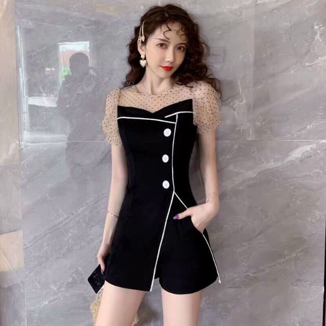 Đầm tay lưới viền trắng xinh xắn