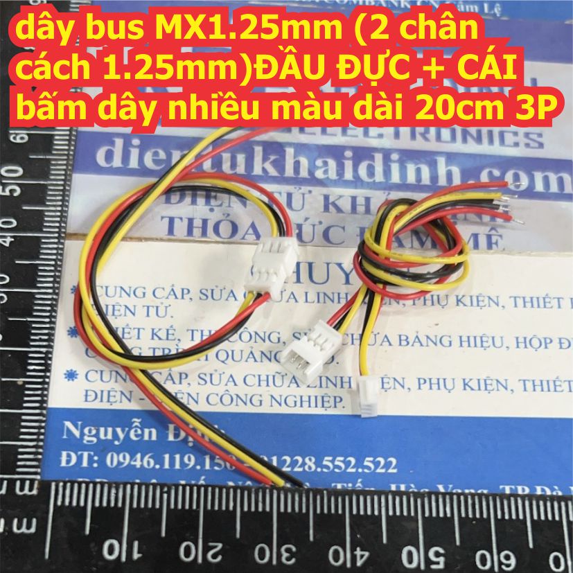 dây bus MX1.25mm (2 chân cách 1.25mm) ĐẦU ĐỰC + CÁI bấm dây nhiều màu dài 20cm 2P ~ 6P kde8594