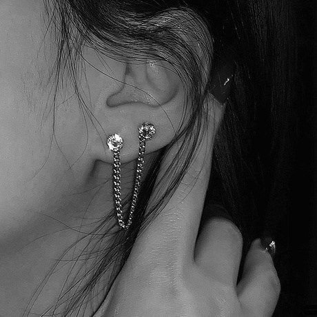 Khuyên Tai Bông Tai Nữ Dáng Dây Đính Đá Nhân Tạo Xỏ 2 Lỗ Thép Titan Không Gỉ C02