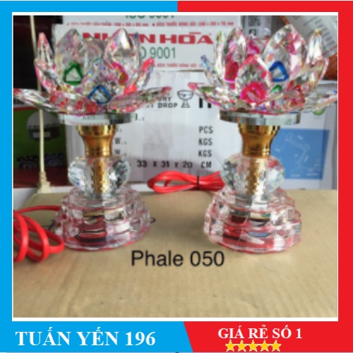 Cặp đèn thờ đá pha lê tự động đổi màu cao 15 cm