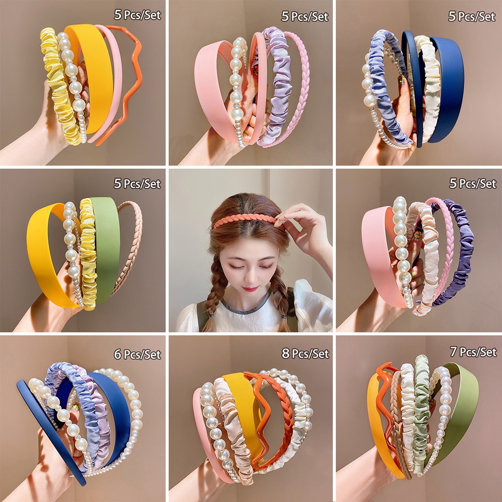 Băng Đô Cài Tóc Hishop Vải Lụa Đính Ngọc Trai Thời Trang Hàn Quốc Nhiều Màu Tùy Chọn Cho Nữ