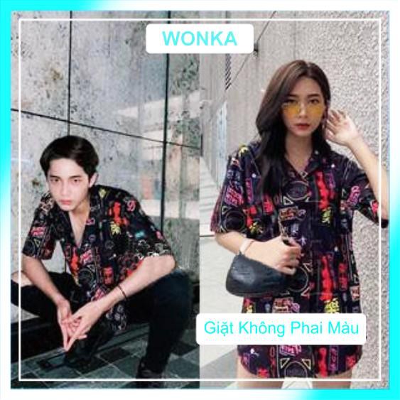 Áo sơ mi tay ngắn họa tiết NEON mende tay lỡ, FORM UNISEX