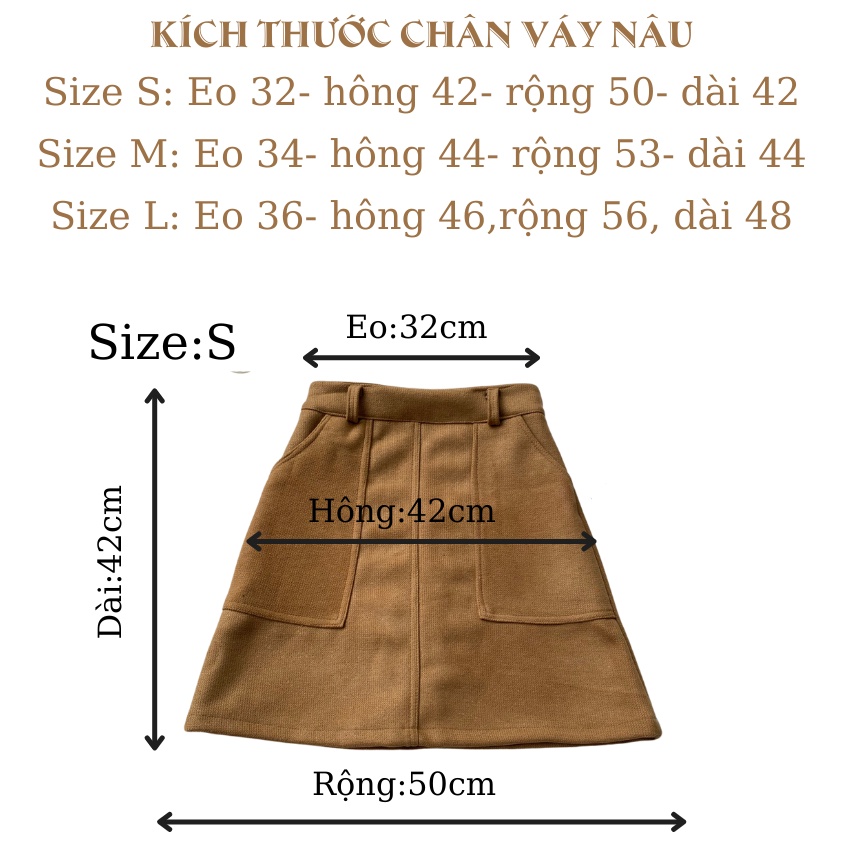Chân Váy Nâu  form váy chữ A, dạ ép dày dặn