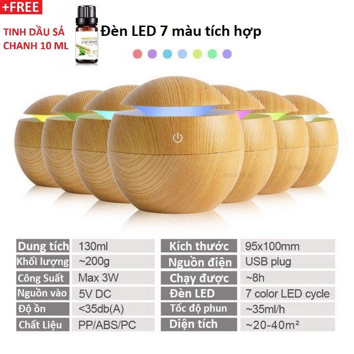 Máy Khuếch Tán Tinh Dầu, Phun Sương Vân Gỗ - Coconut Humidifier