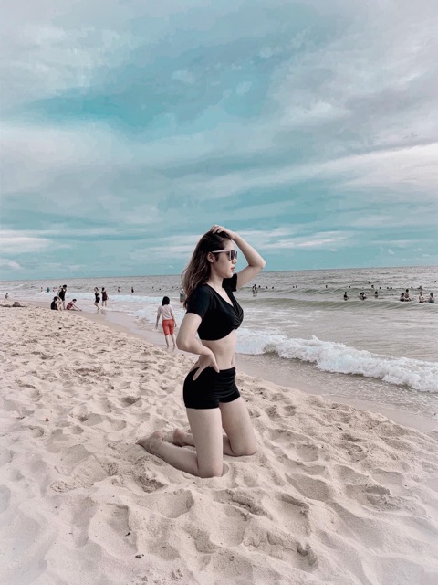 [ ẢNH THẬT+ CÓ SẴN] Bikini vàng lưng cao kín đáo che bụng