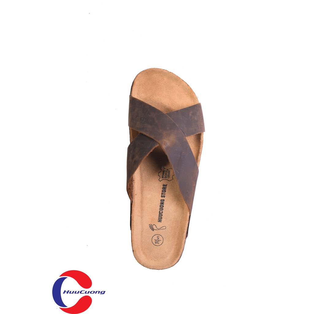 Dép quai chéo da bò nâu đế trấu | BigBuy360 - bigbuy360.vn