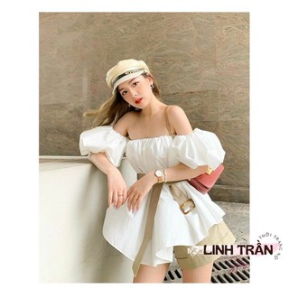 Sét Áo PELUM Trắng Rớt Vai Tay Bồng Mix Quần Short Kèm Nịt 🦋FREESHIP🦋 Linh Trần Store