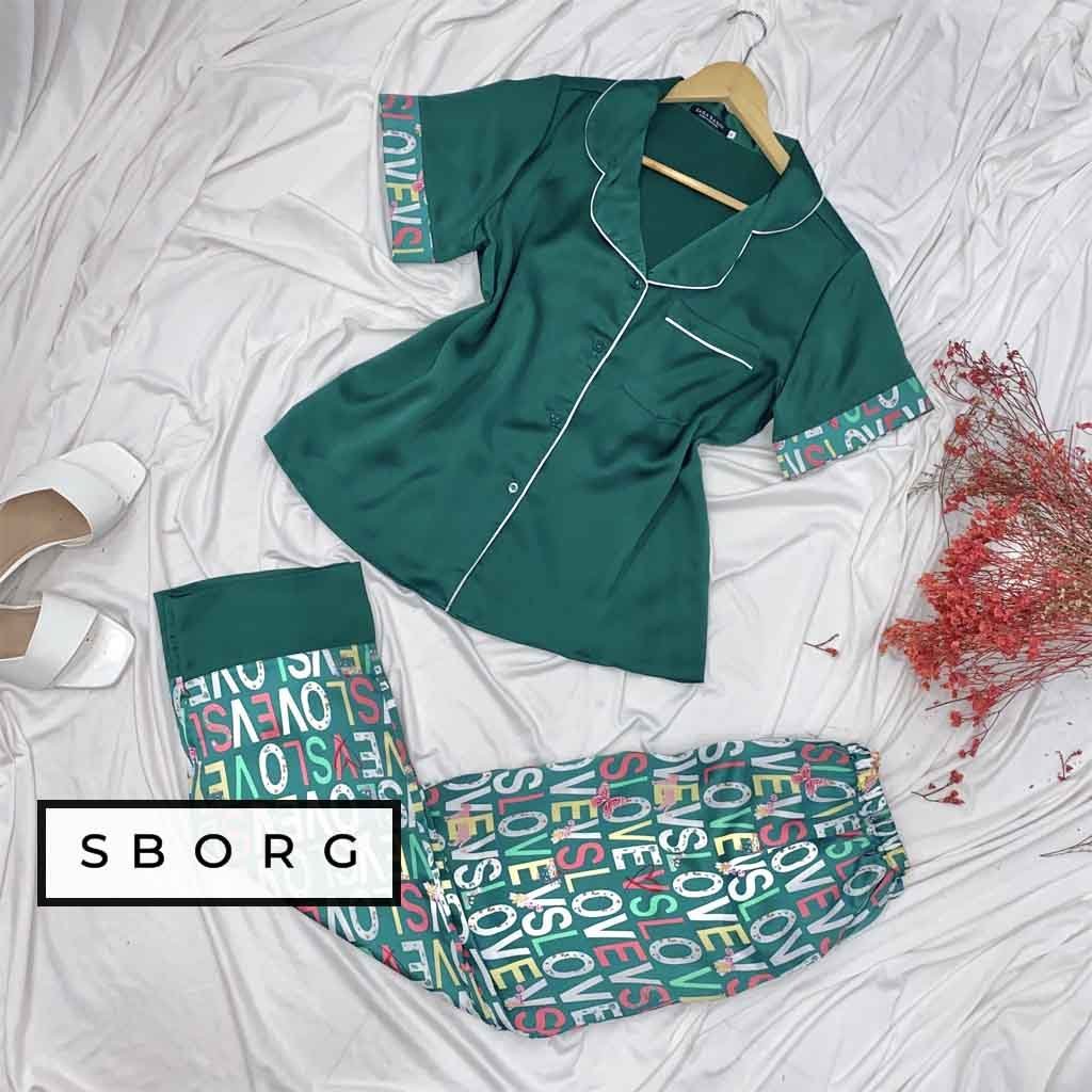 Đồ bộ mặc nhà SBORG bộ lụa satin mềm mịn tay ngắn dễ thương phối quần dài họa tiết cute đáng yêu làm quà tặng vợ