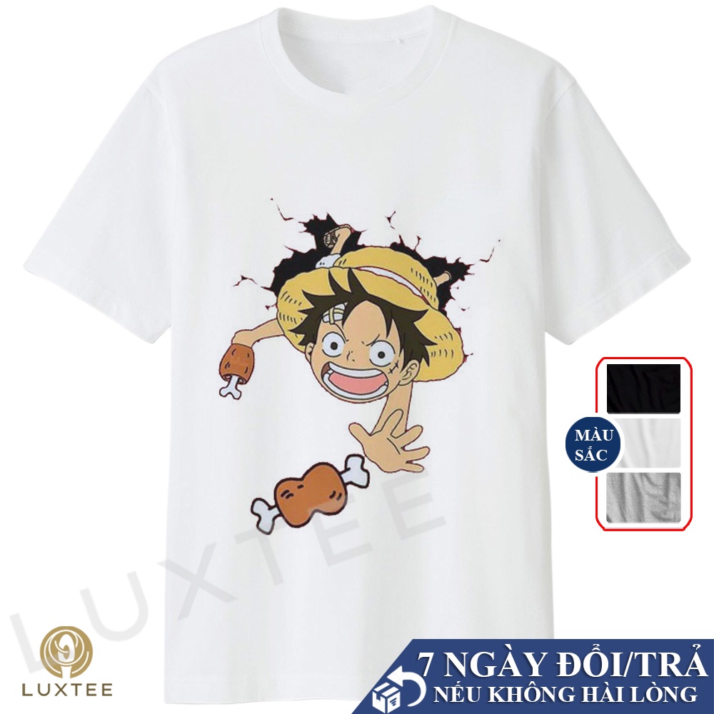 Áo Thun Tay Lỡ Luffy Gear One Piece Cực Chất Đen Trắng Xám, Áo Phông Oversize Nam Luffy Độc Đáo V26