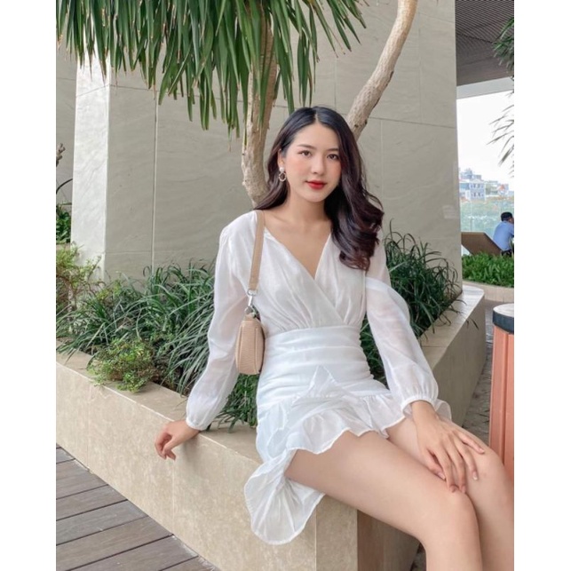 Đầm đắp chéo tơ oagnza