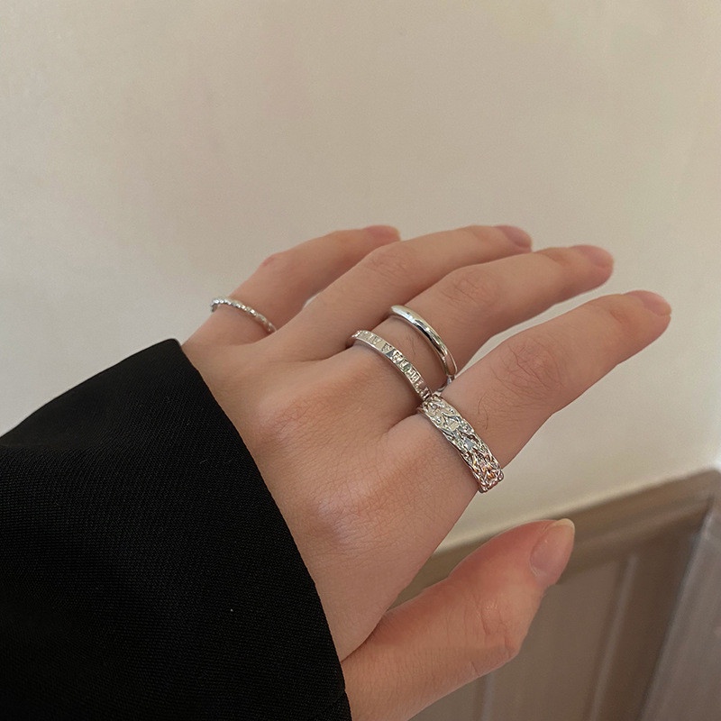 Set 4 Nhẫn Kiểu Mắt Xích Có Thể Điều Chỉnh Kích Cỡ Thời Trang Hàn Quốc