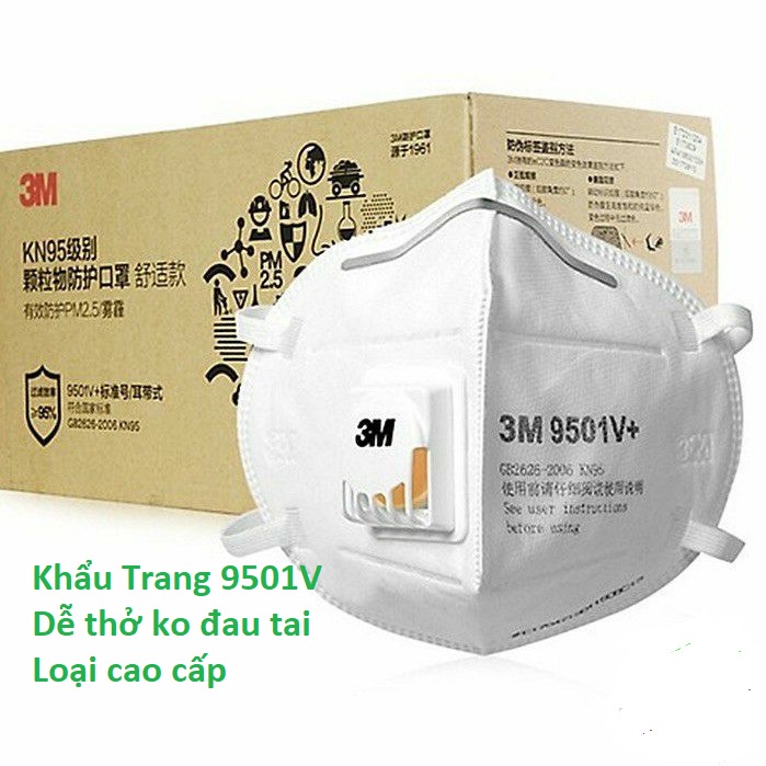 Khẩu Trang Kn95  3m 9501V Lọc Bụi Mịn Chống Vi Khuẩn,Có Van Thở Dây Đeo Dễ Chịu